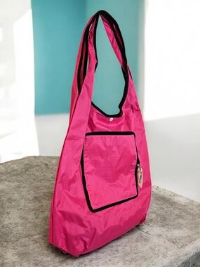 Penelope Ann Foldable Tote OS Packable Travel Reusable Zip Pocket Shopper Pink